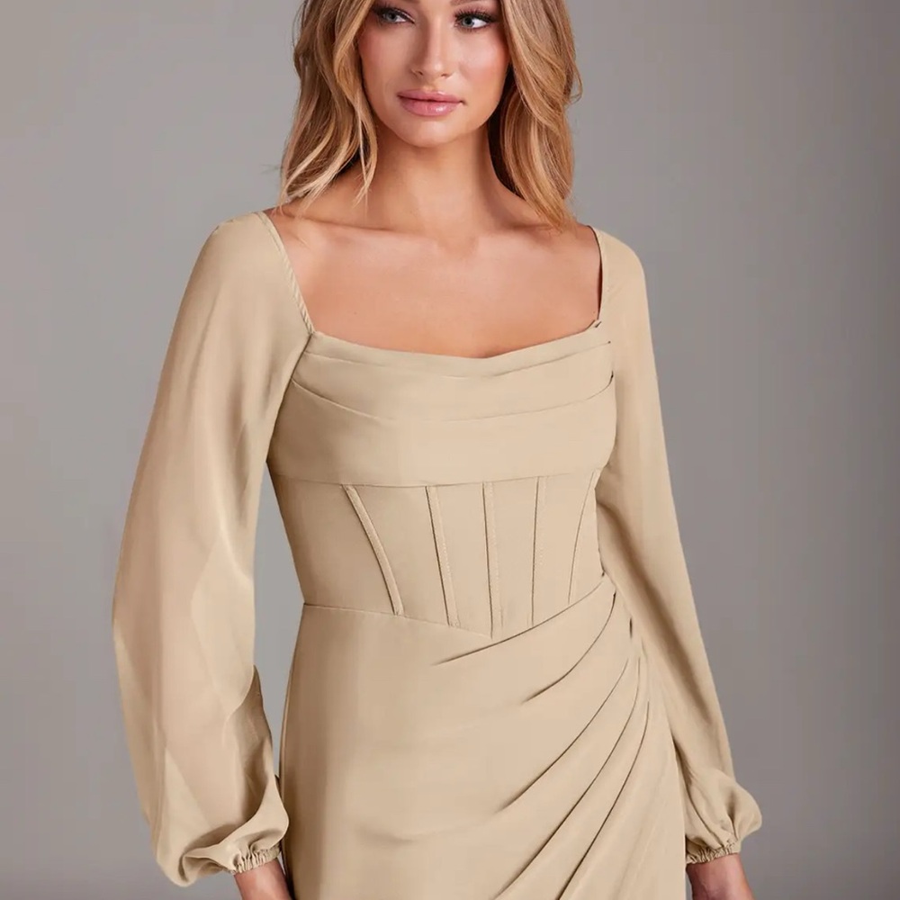 Elegant Champagne Corset Azazie Dress